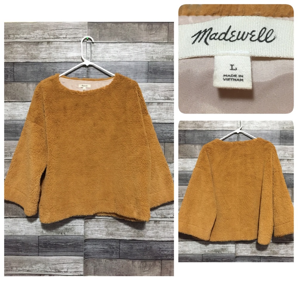 Madewell Teddy Fleece Boxy Lined Sweater Women’s L Marigold Pullover